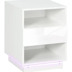Mesita de noche Gracy Homcom 1 cajón + 2 huecos luz LED blanco
