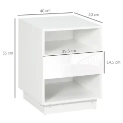 Mesita de noche Gracy Homcom 1 cajón + 2 huecos luz LED blanco