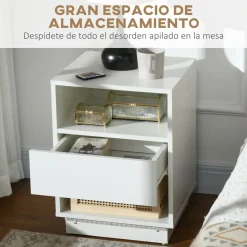 Mesita de noche Gracy Homcom 1 cajón + 2 huecos luz LED blanco