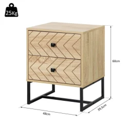 Mesita de noche Homcom 2 cajones retro natural/negro 60x48x39,5 cm