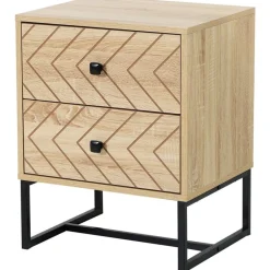 Mesita de noche Homcom 2 cajones retro natural/negro 60x48x39,5 cm