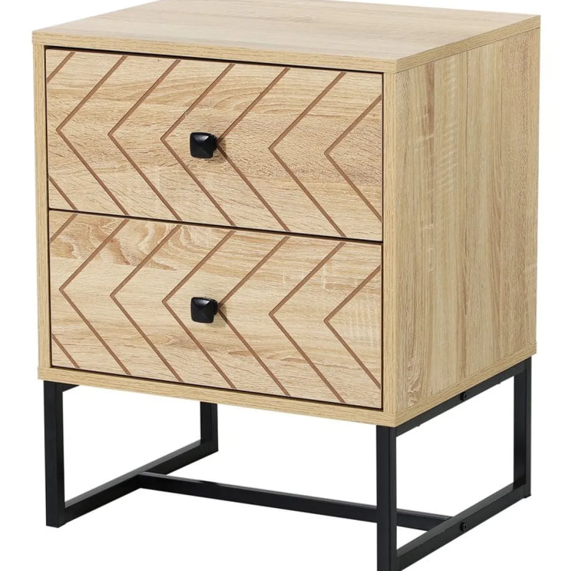 Mesita de noche Homcom 2 cajones retro natural/negro 60x48x39,5 cm