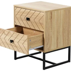 Mesita de noche Homcom 2 cajones retro natural/negro 60x48x39,5 cm