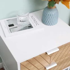 Mesita de noche Homcom con 2 cajones blanco/natural 48x45x39 cm