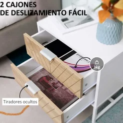 Mesita de noche Homcom con 2 cajones blanco/natural 48x45x39 cm