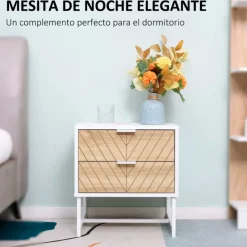 Mesita de noche Homcom con 2 cajones blanco/natural 48x45x39 cm