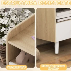 Mesita de noche infantil Drácena Aiyaplay 1 compartimento + cajón +3A blanco/natural 40x40x32,5 cm
