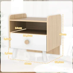 Mesita de noche infantil Drácena Aiyaplay 1 compartimento + cajón +3A blanco/natural 40x40x32,5 cm