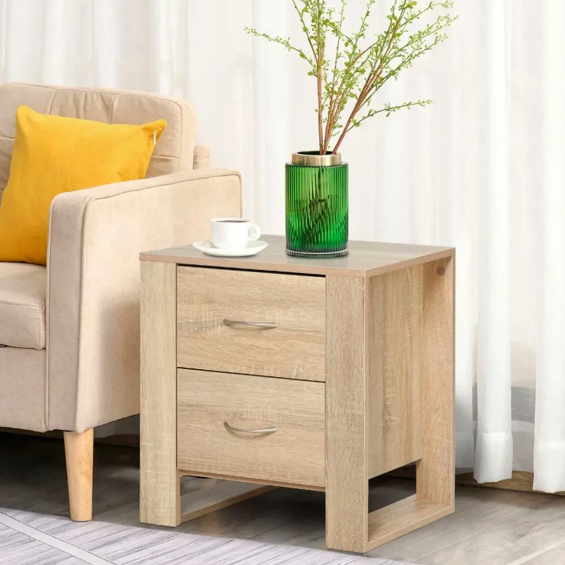 Mesita de noche Iria Homcom 2 cajones madera 54x48x39 cm