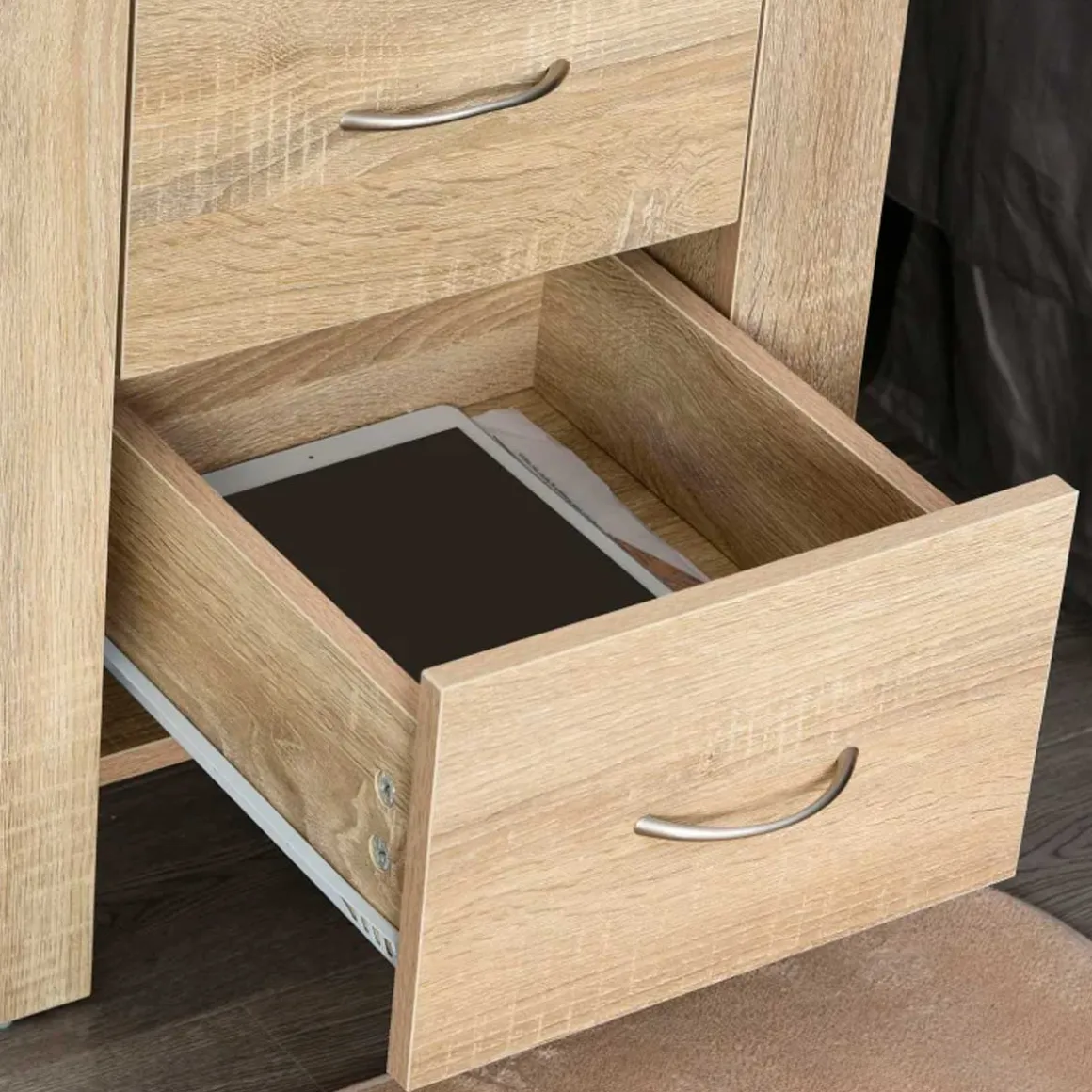 Mesita de noche Iria Homcom 2 cajones madera 54x48x39 cm