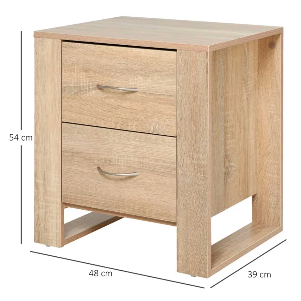 Mesita de noche Iria Homcom 2 cajones madera 54x48x39 cm