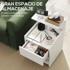 Mesita de noche Jonh Homcom 1 cajón + 3 compartimentos blanco 60x40x40 cm