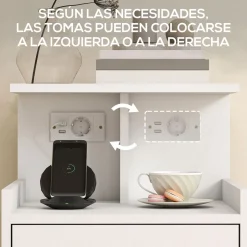 Mesita de noche Jonh Homcom 1 cajón + 3 compartimentos blanco 60x40x40 cm