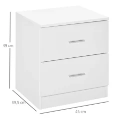 Mesita de noche Leonor Homcom 2 cajones blanco 49x45x39,5 cm