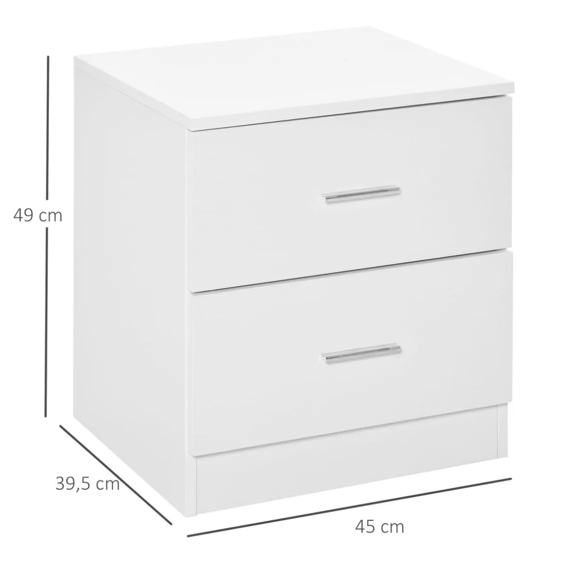 Mesita de noche Leonor Homcom 2 cajones blanco 49x45x39,5 cm