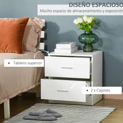 Mesita de noche Leonor Homcom 2 cajones blanco 49x45x39,5 cm