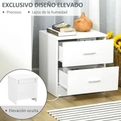 Mesita de noche Leonor Homcom 2 cajones blanco 49x45x39,5 cm