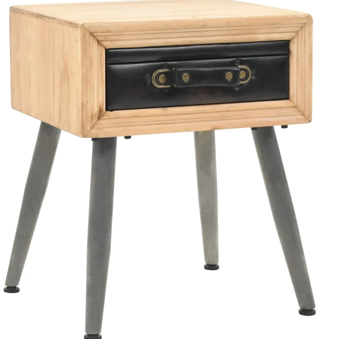 Mesita de noche Lock con cajón madera de abeto natural/gris 50x43x38 cm