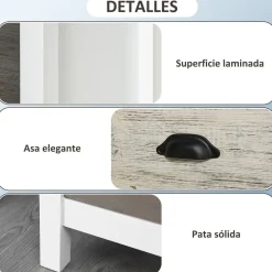 Mesita de noche Luna Homcom 3 cajones blanco 65x50x38 cm