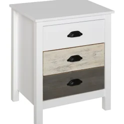 Mesita de noche Luna Homcom 3 cajones blanco 65x50x38 cm