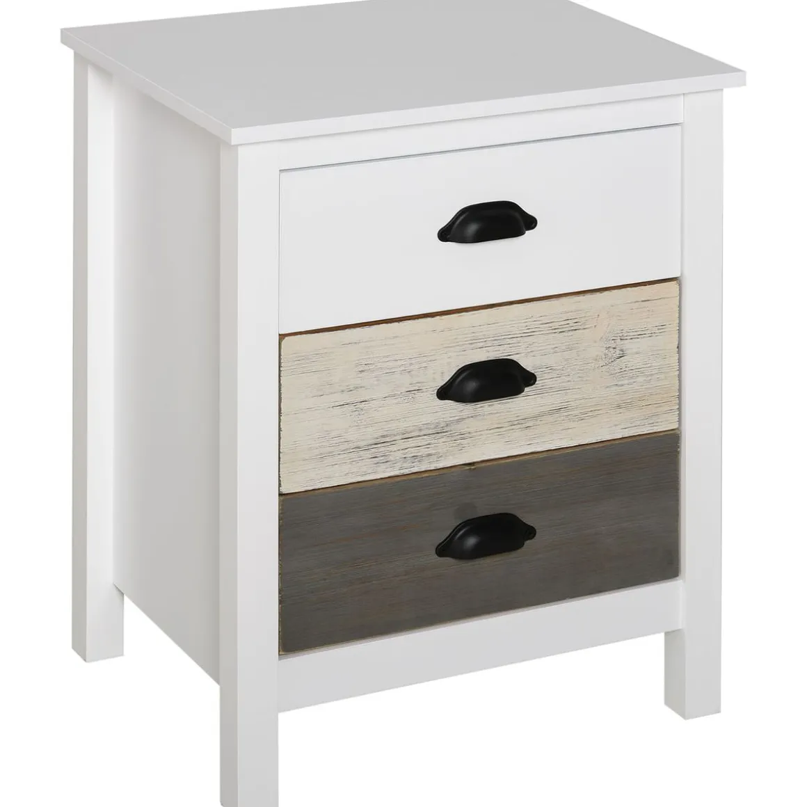 Mesita de noche Luna Homcom 3 cajones blanco 65x50x38 cm