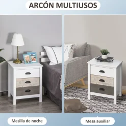 Mesita de noche Luna Homcom 3 cajones blanco 65x50x38 cm