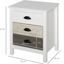 Mesita de noche Luna Homcom 3 cajones blanco 65x50x38 cm