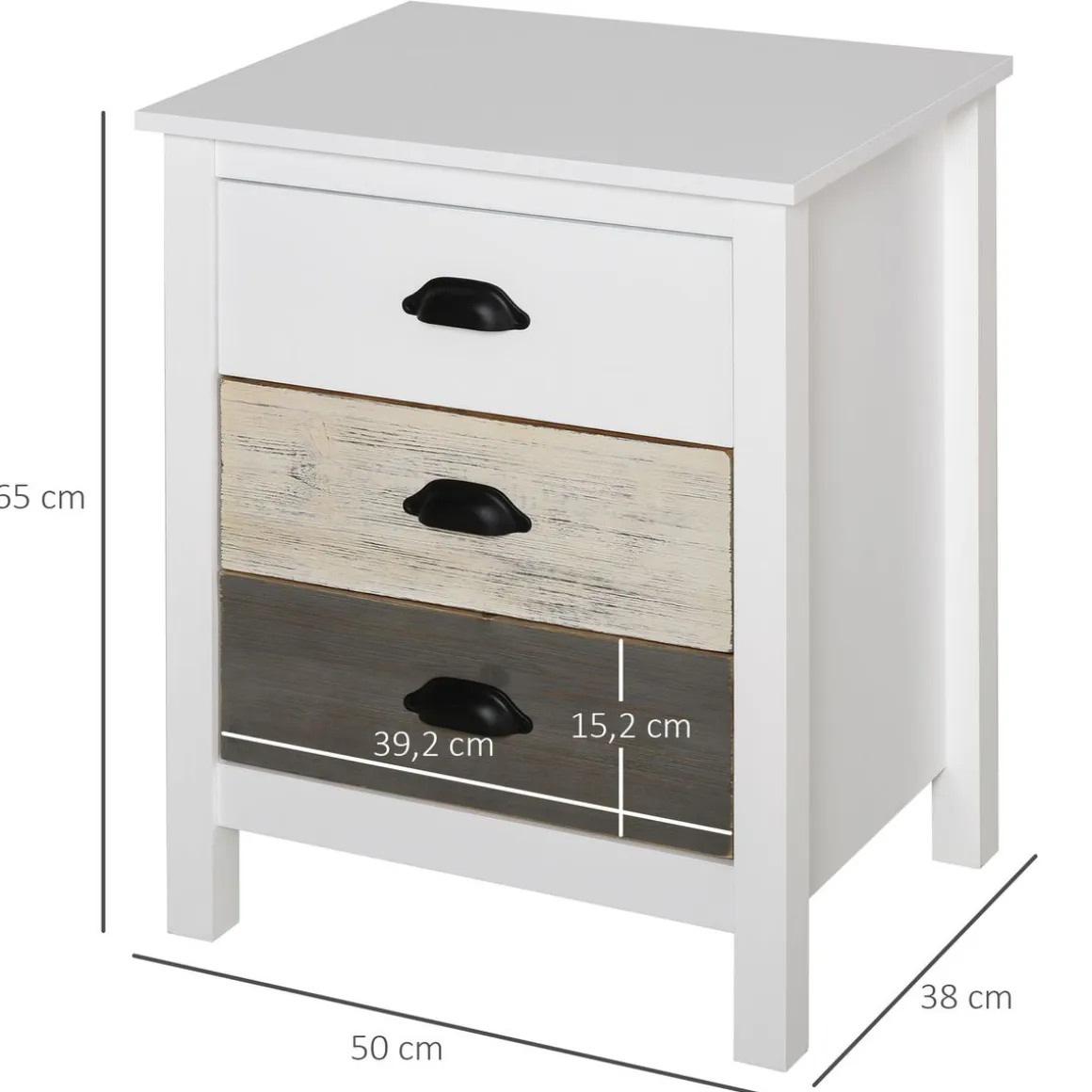 Mesita de noche Luna Homcom 3 cajones blanco 65x50x38 cm