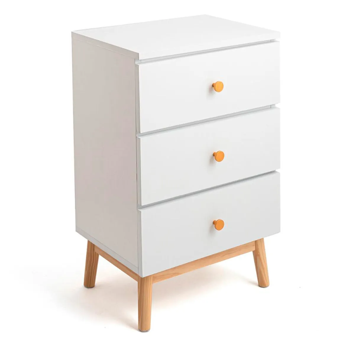 Mesita de noche MOA Vinthera 3 cajones blanco/madera 64,3x40x30 cm