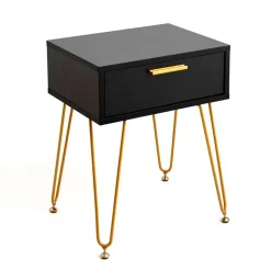 Mesita de noche MOA Vinthera 1 cajón negro/dorado 50,3x40x30 cm