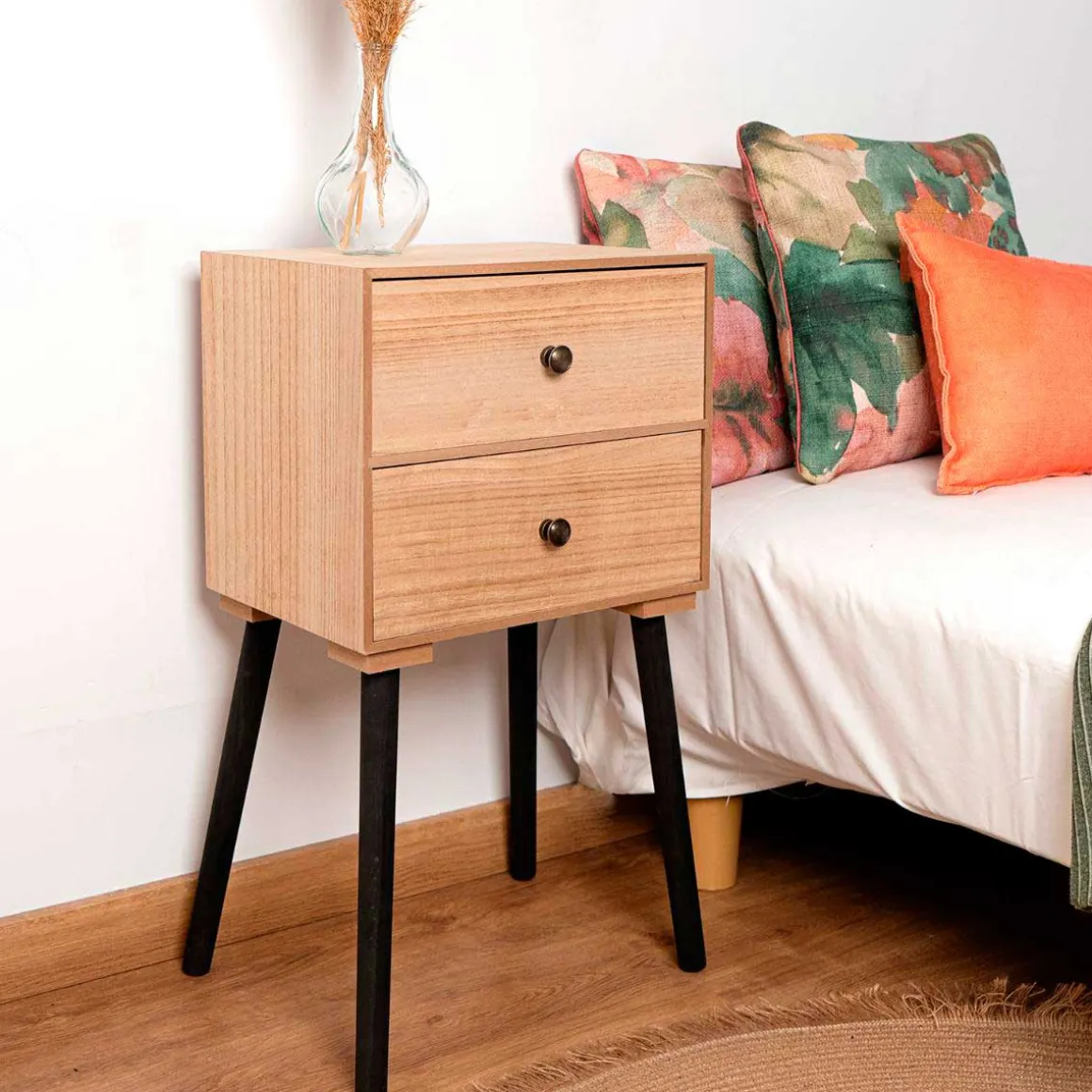 Mesita de noche MOA Vinthera 2 cajones madera 64,5x35x26 cm