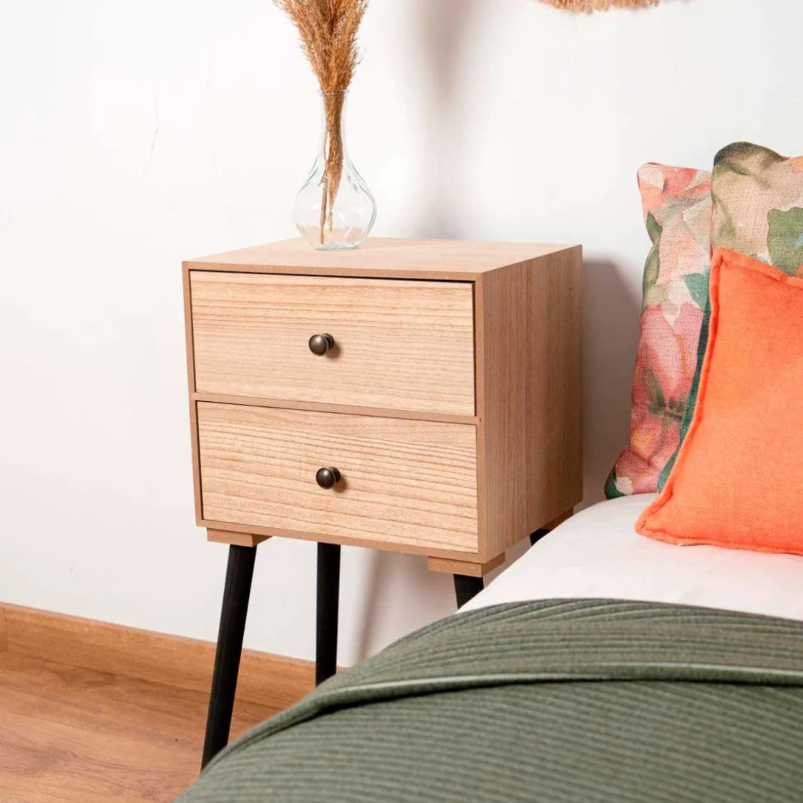 Mesita de noche MOA Vinthera 2 cajones madera 64,5x35x26 cm