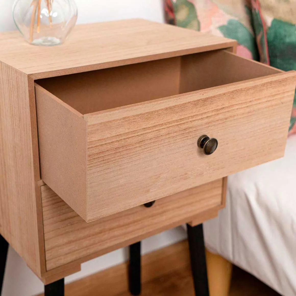 Mesita de noche MOA Vinthera 2 cajones madera 64,5x35x26 cm