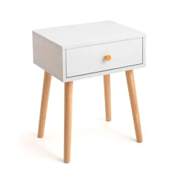 Mesita de noche MOA Vinthera 1 cajón blanco/madera 51x40x30 cm