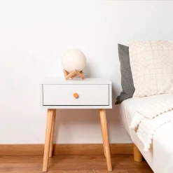 Mesita de noche MOA Vinthera 1 cajón blanco/madera 51x40x30 cm