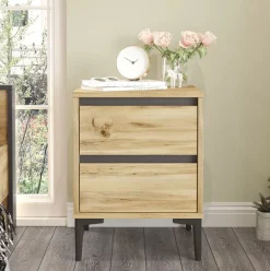 Mesita de noche Mont Blanc 2 cajones con patas natural 58x45x45 cm