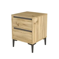 Mesita de noche Mont Blanc 2 cajones con patas natural 58x45x45 cm