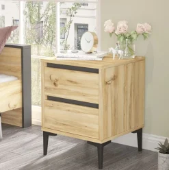 Mesita de noche Mont Blanc 2 cajones con patas natural 58x45x45 cm