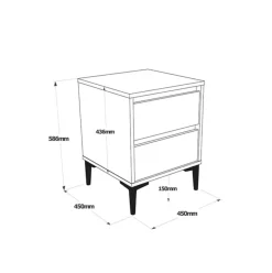 Mesita de noche Mont Blanc 2 cajones con patas natural 58x45x45 cm