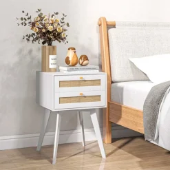 Mesita de noche Moon Homcom 2 cajones blanco 60x40x40 cm