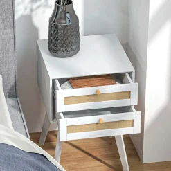 Mesita de noche Moon Homcom 2 cajones blanco 60x40x40 cm