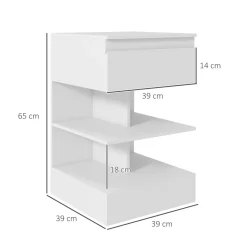Mesita de noche Onís Homcom 1 cajón + 2 estantes blanco 65x39x39 cm