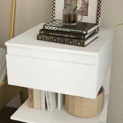 Mesita de noche Onís Homcom 1 cajón + 2 estantes blanco 65x39x39 cm