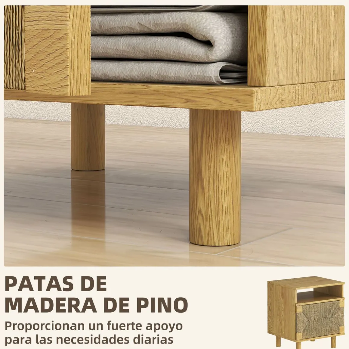 Mesita de noche Panda Homcom con estante y armario natural 50x45x39 cm