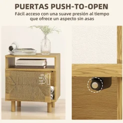 Mesita de noche Panda Homcom con estante y armario natural 50x45x39 cm