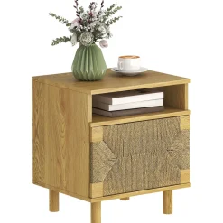 Mesita de noche Panda Homcom con estante y armario natural 50x45x39 cm