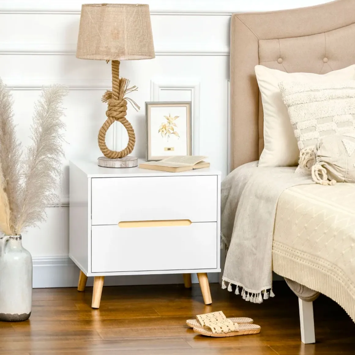 Mesita de noche Poppy Homcom 2 cajones blanco 50,5x50x40 cm