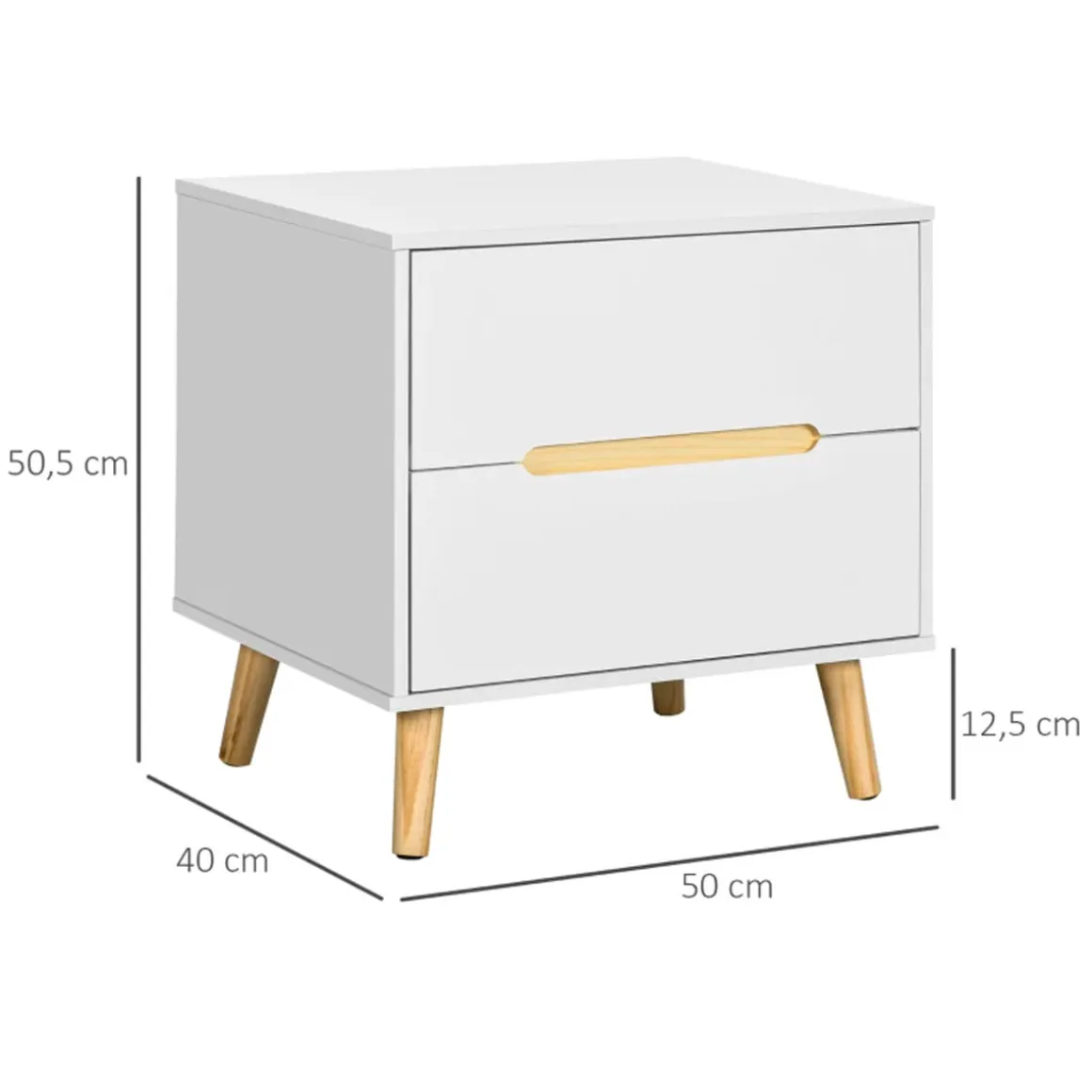 Mesita de noche Poppy Homcom 2 cajones blanco 50,5x50x40 cm