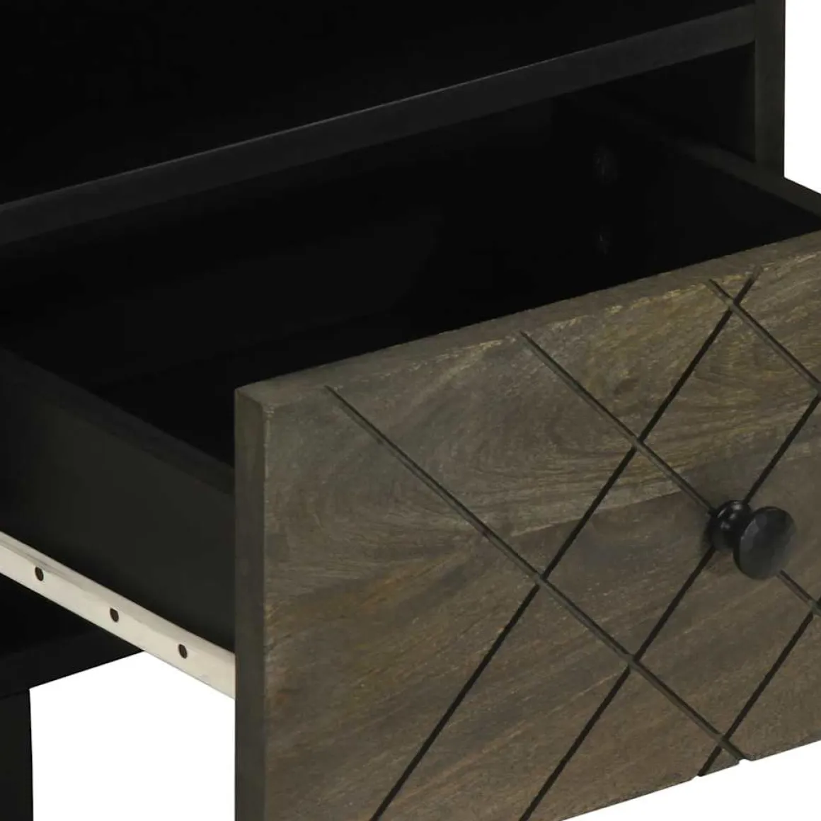 Mesita de noche Quiastolita 1 cajón + compartimento madera de mango negro 46x40x33 cm