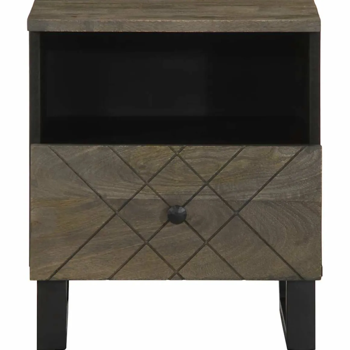 Mesita de noche Quiastolita 1 cajón + compartimento madera de mango negro 46x40x33 cm